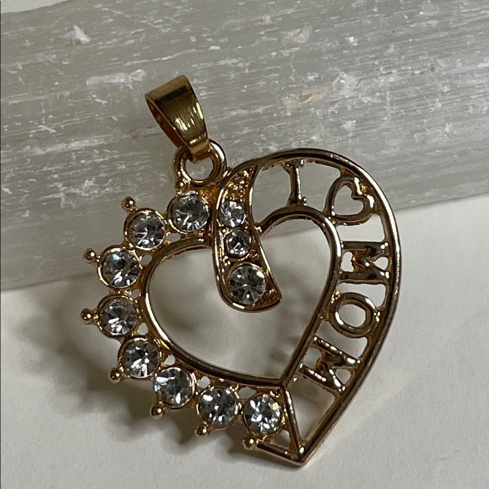 Vintage "MOM" Sterling Silver Vermeil Heart Pendent with Cubic Zirconia Stones